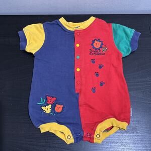 VTG 90s 2nd Step Embroidered Jungle Explorer Romper Colorblock Primary 24 Months